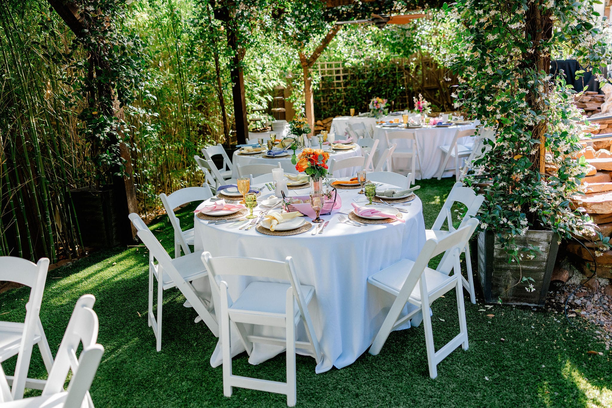 Colorful table setting at the Wedding Gardens of Sedona