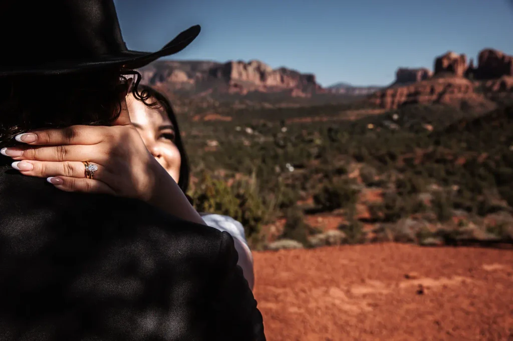 Scenic shot from Lover's Knoll with a newly married couple
