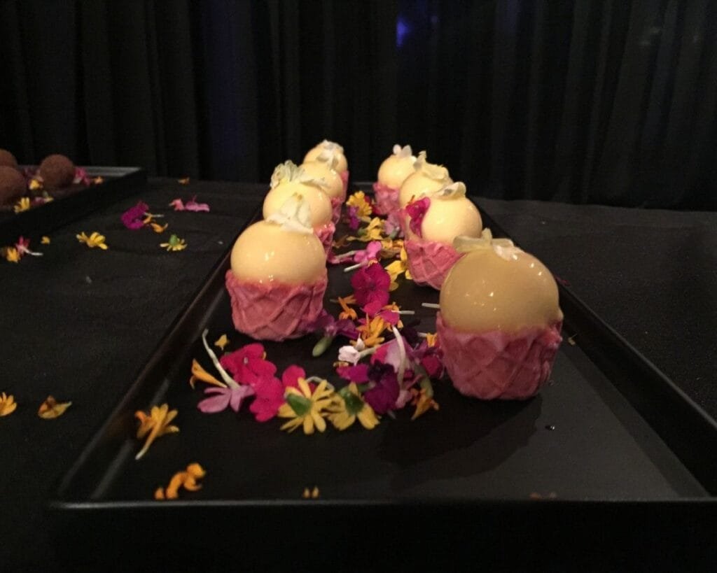 glazed mochi in rose wafer cup Messina Culinary